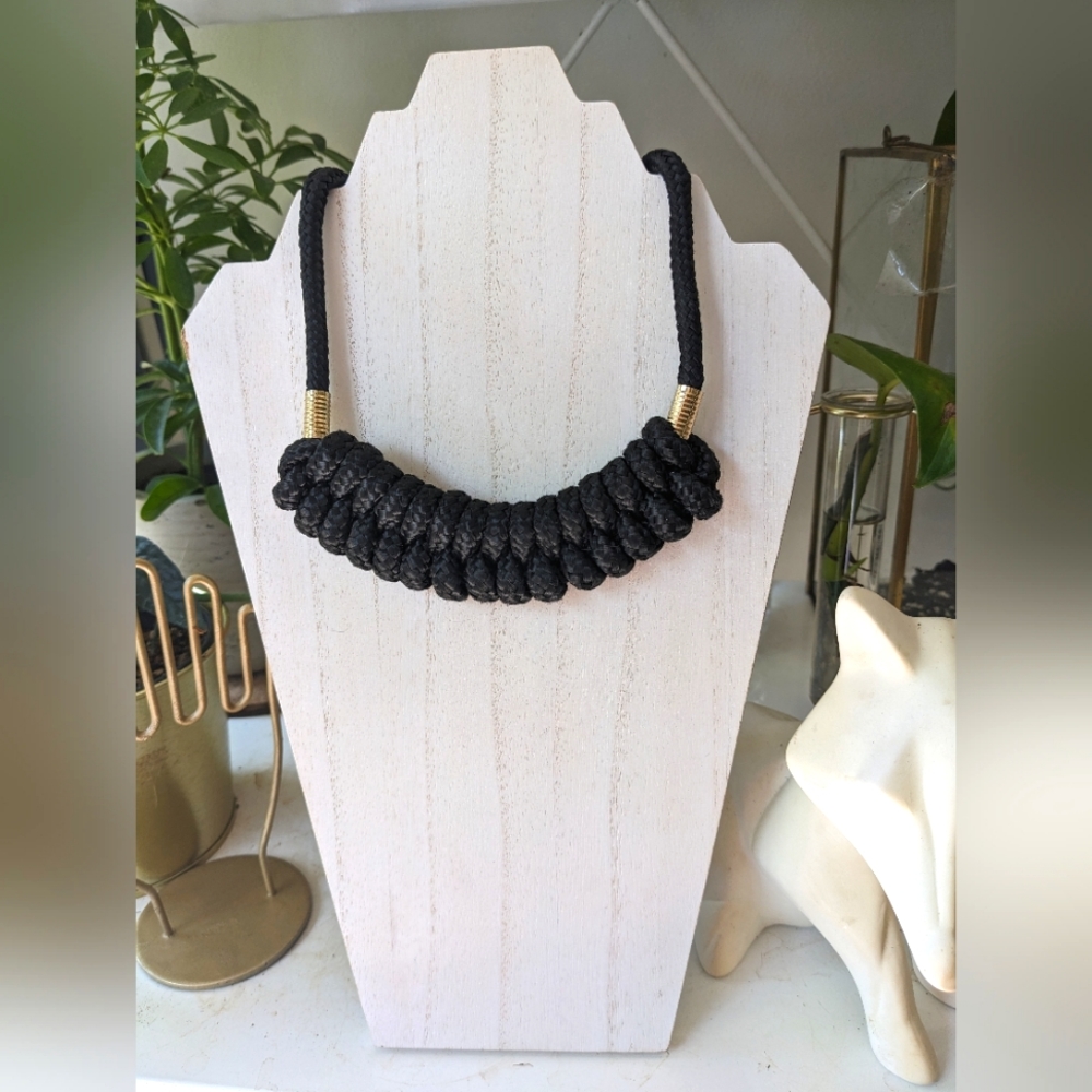 Handmade woven rope necklace ⚫✨ gold accents minimalist chic boho